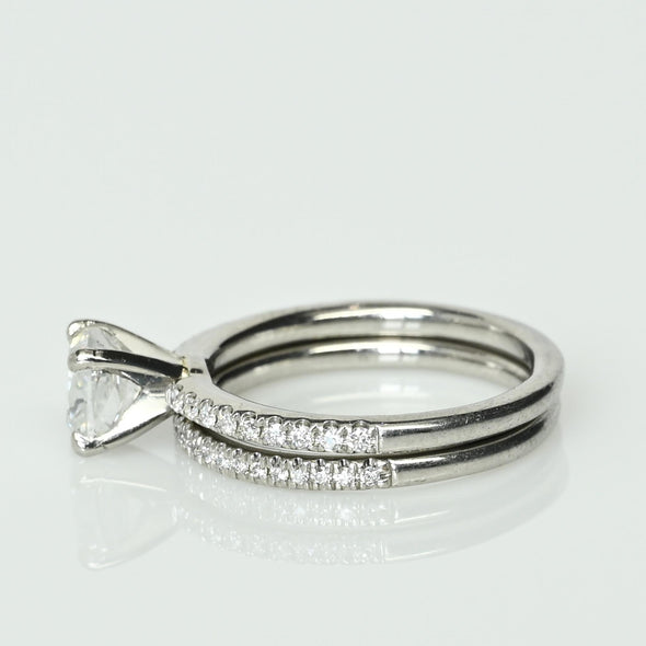 0.91ct Cushion Cut E SI2 Diamond Wedding Set Platinum Engagement Ring w GIA