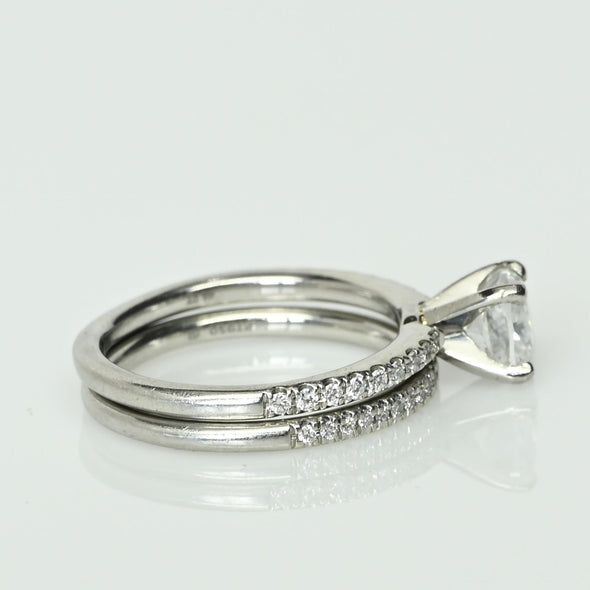 0.91ct Cushion Cut E SI2 Diamond Wedding Set Platinum Engagement Ring w GIA