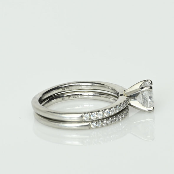 0.91ct Cushion Cut E SI2 Diamond Wedding Set Platinum Engagement Ring w GIA