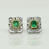 Vintage Emerald and Diamond Rectangular Two Tone 18k Gold Earrings