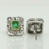 Vintage Emerald and Diamond Rectangular Two Tone 18k Gold Earrings