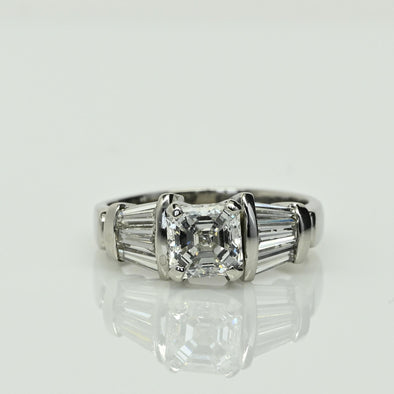 1.93ctw Asscher Cut G VS1 Diamond Platinum Baguette Engagement Ring w GIA
