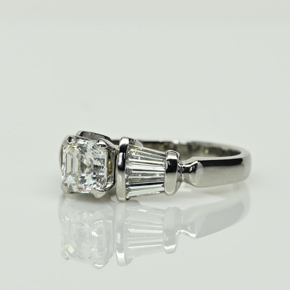 1.93ctw Asscher Cut G VS1 Diamond Platinum Baguette Engagement Ring w GIA
