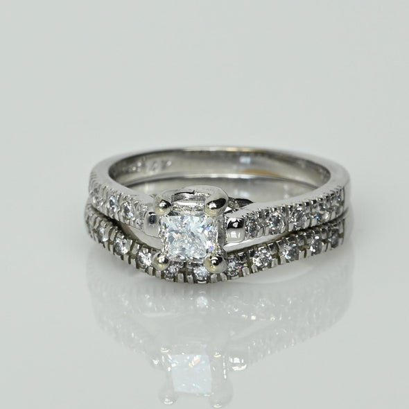 Princess Cut 0.50ct F VVS GIA Diamond Engagement Ring 14k White Gold Wedding Set