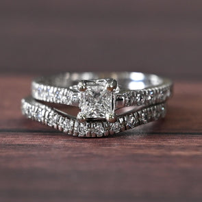 Princess Cut 0.50ct F VVS GIA Diamond Engagement Ring 14k White Gold Wedding Set