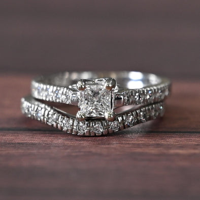 Princess Cut 0.50ct F VVS GIA Diamond Engagement Ring 14k White Gold Wedding Set