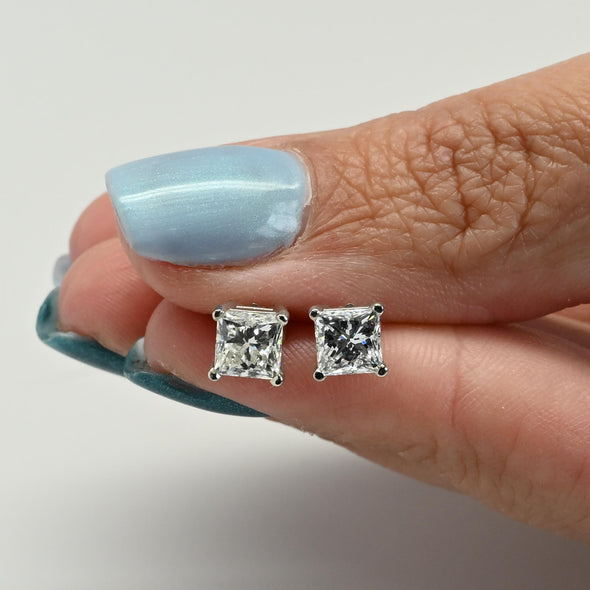 2.25cttw Princess Cut F VVS Diamond Stud 14k White Gold Earrings w GIA