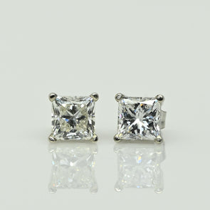 2.25cttw Princess Cut F VVS Diamond Stud 14k White Gold Earrings w GIA