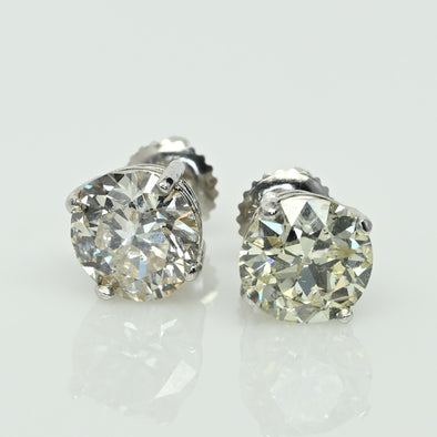 3.79ctw Old European Cut Diamond 14k White Gold Screw Stud Earrings