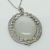 Edwardian 29ct Oval Moonstone Diamond Bow Motif Platinum Pendant