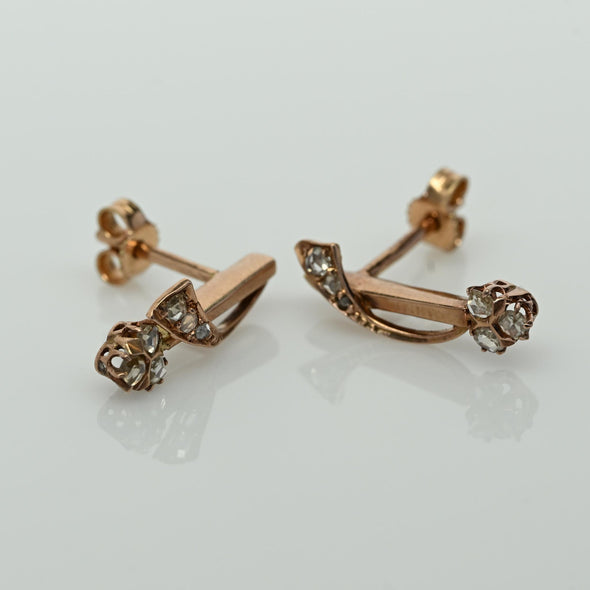 Art Deco 14K Rose Gold Vintage Drop Earrings with Rose Cut Diamonds