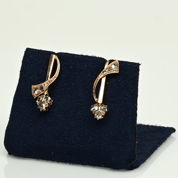 Art Deco 14K Rose Gold Vintage Drop Earrings with Rose Cut Diamonds