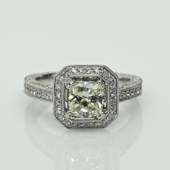 2.14ctw Cushion Cut Diamond Halo 18k White Gold Engagement Ring
