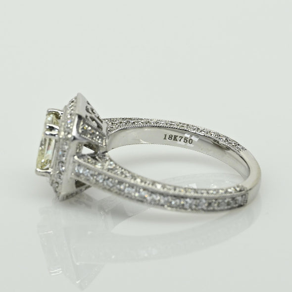 2.14ctw Cushion Cut Diamond Halo 18k White Gold Engagement Ring