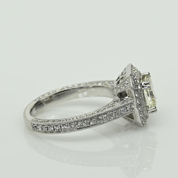 2.14ctw Cushion Cut Diamond Halo 18k White Gold Engagement Ring