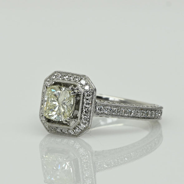 2.14ctw Cushion Cut Diamond Halo 18k White Gold Engagement Ring