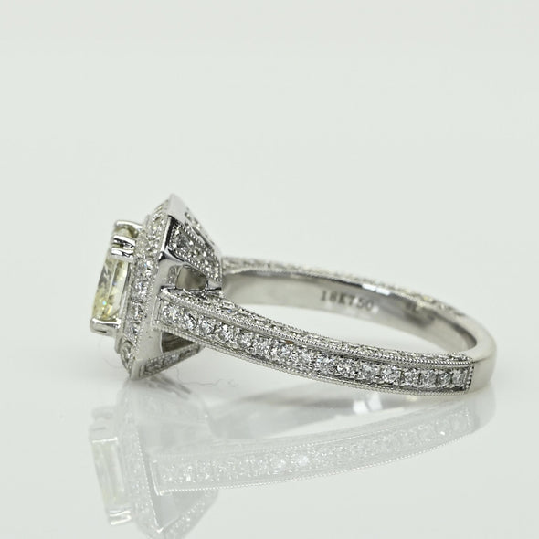 2.14ctw Cushion Cut Diamond Halo 18k White Gold Engagement Ring