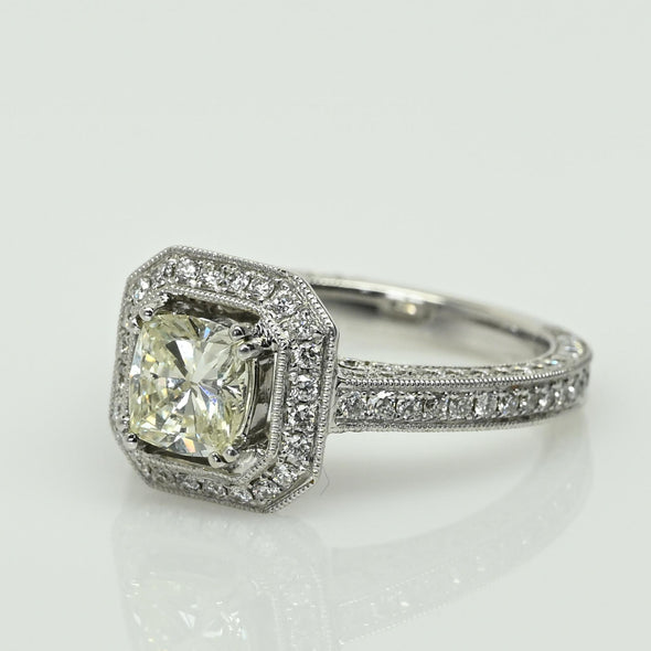2.14ctw Cushion Cut Diamond Halo 18k White Gold Engagement Ring