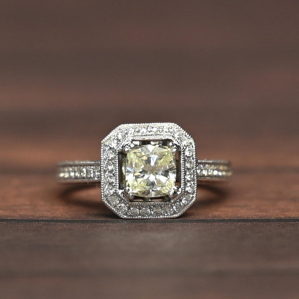2.14ctw Cushion Cut Diamond Halo 18k White Gold Engagement Ring