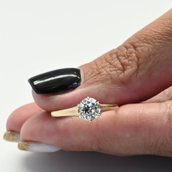 Antique 1.26 G VS Old European Cut Diamond Yellow Gold Solitaire Engagement Ring