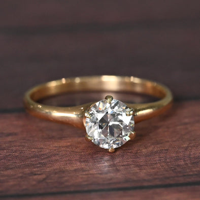 Antique 1.26 G VS Old European Cut Diamond Yellow Gold Solitaire Engagement Ring