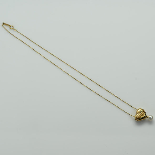 Vintage Tiffany & Co. Cupid's Arrow Puff Heart Pearl 18k Gold Necklace 1994