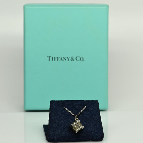Tiffany Co. Atlas Cube Roman Numeral 925 Sterling Silver Necklace