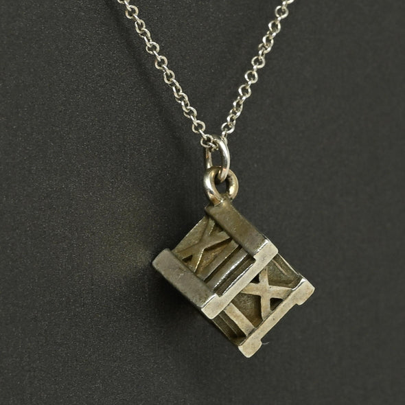 Tiffany Co. Atlas Cube Roman Numeral 925 Sterling Silver Necklace