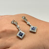 Art Deco Sapphire Square Diamond Halo Platinum Dangle Earrings