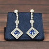 Art Deco Sapphire Square Diamond Halo Platinum Dangle Earrings