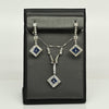 Art Deco Sapphire Square Diamond Halo Platinum Dangle Earrings