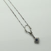 Art Deco Sapphire Square Diamond Halo Platinum Pendant Necklace