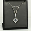 Art Deco Sapphire Square Diamond Halo Platinum Pendant Necklace