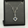 Art Deco Sapphire Square Diamond Halo Platinum Pendant Necklace