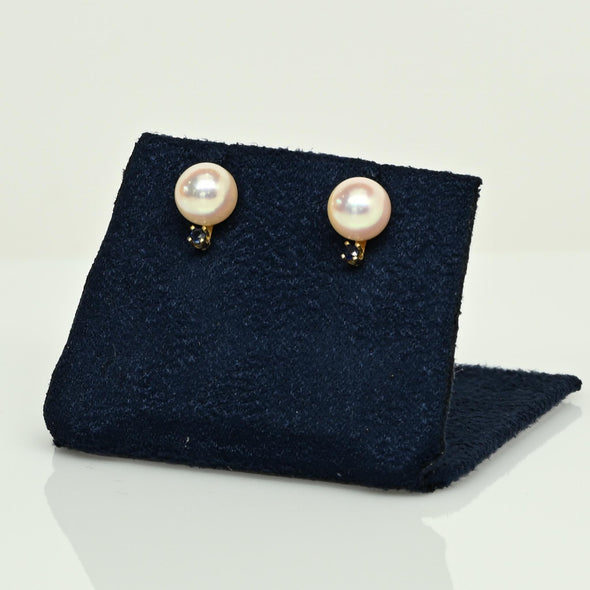 Rose' Luster Cultured Pearl and Blue Sapphire 14k Gold Stud Earrings