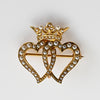 Vintage Interlocking Hearts w Crown Pearl Gold Brooch