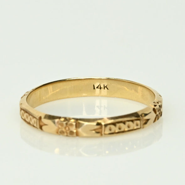 Vintage Orange Blossom Pattern Wedding Band 14k Yellow Gold Ring