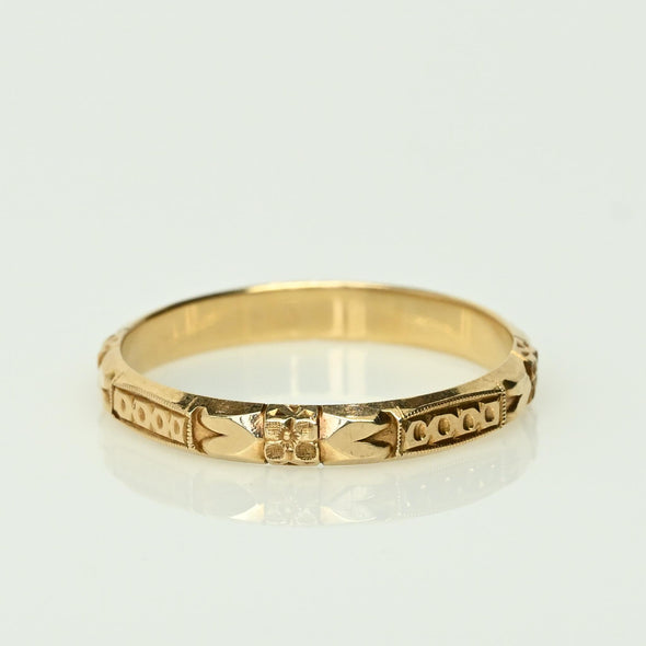 Vintage Orange Blossom Pattern Wedding Band 14k Yellow Gold Ring