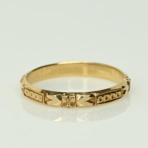 Vintage Orange Blossom Pattern Wedding Band 14k Yellow Gold Ring