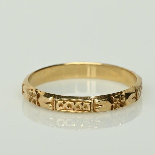 Vintage Orange Blossom Pattern Wedding Band 14k Yellow Gold Ring