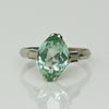 Vintage Marquise Uranium Glass 14k White Gold Solitaire Ring - Glows Green!