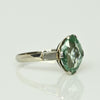 Vintage Marquise Uranium Glass 14k White Gold Solitaire Ring - Glows Green!