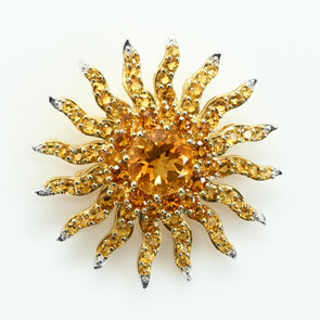 Citrine and Diamond Sun 14K Gold Converter Brooch Pendant