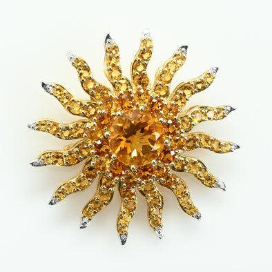 Citrine and Diamond Sun 14K Gold Converter Brooch Pendant