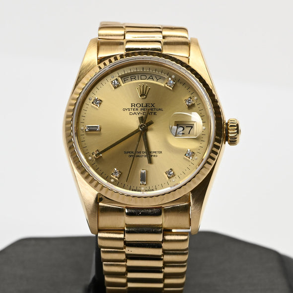 Rolex Day Date President Factory Diamond Dial 18k Gold Watch 1986