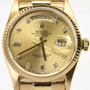 Rolex Day Date President Factory Diamond Dial 18k Gold Watch 1986