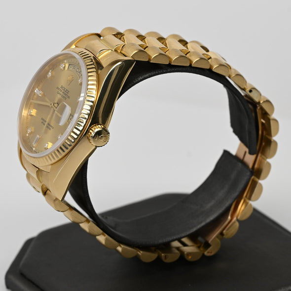 Rolex Day Date President Factory Diamond Dial 18k Gold Watch 1986
