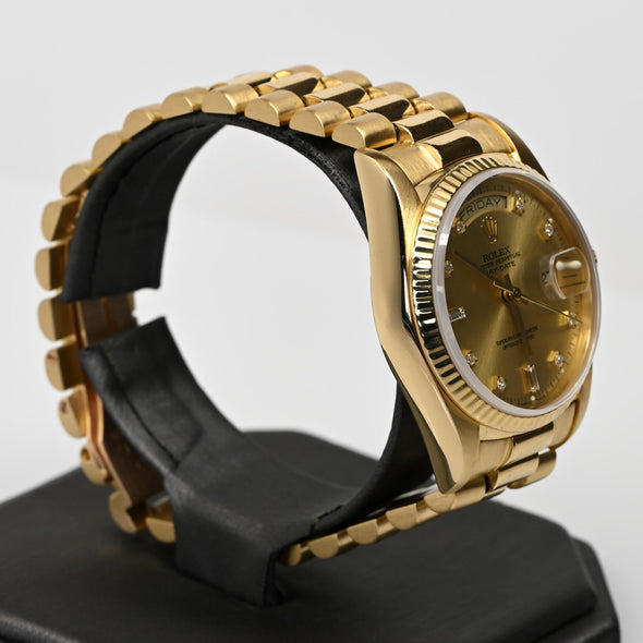 Rolex Day Date President Factory Diamond Dial 18k Gold Watch 1986