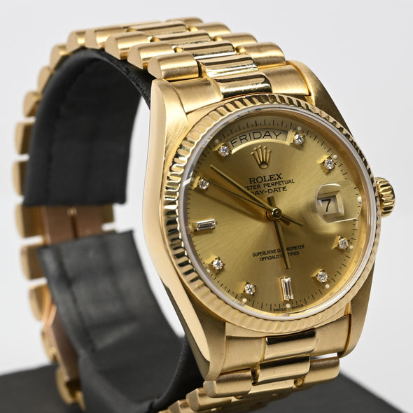Rolex Day Date President Factory Diamond Dial 18k Gold Watch 1986