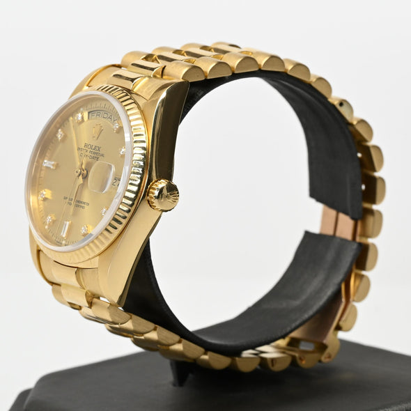 Rolex Day Date President Factory Diamond Dial 18k Gold Watch 1986